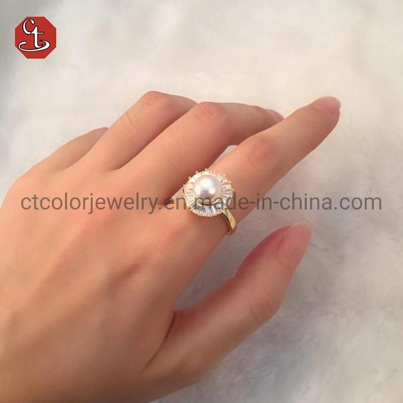 925 Sterling Silver Elegant Temperament Jewelry Nature pearl Ring