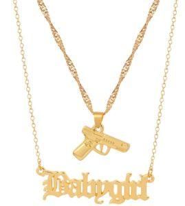 Punk Hip Hop Pistol Baby Girl Double Layer Necklace Gold Color Metal Long Chain Necklace Fashion Jewelry for Women