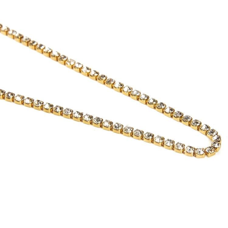 Custom Fashion Stainless Steel Gold Plated Necklace Bracelet Anklet Fashion Jewelry with Shiny Rhinestone Crystal