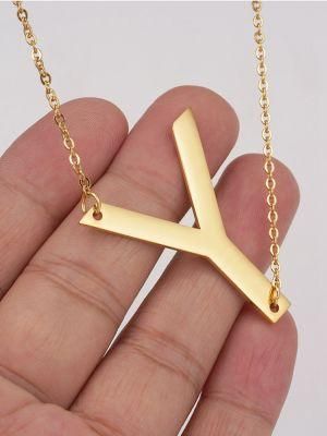 Gold Letter Script Name Necklace Monogram Alphabet 26 Capital Stainless Steel Initial Letters Pendant Necklaces