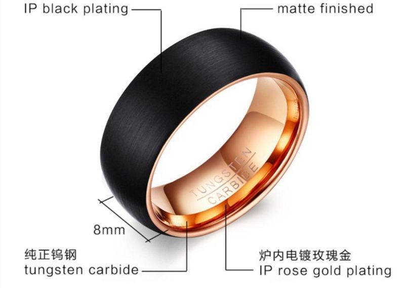 Factory Wholesale European and American Fashion Jewelry Wholesale 8mm Tungsten Steel Ring Black Rose Gold Tst8133