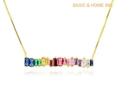 Rainbow Emerald Necklace Cubic Zirconia Baguette Necklace Eternity Band Necklace for Woman Girls
