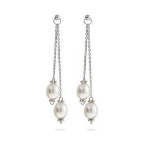 Fashion 925 Sterling Silver Chain Drop Stud Earring with Pearls