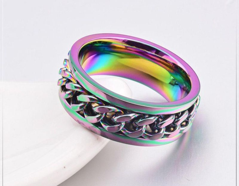 Fashion Jewelry Titanium Steel Color Chain Ring Rotating Chain Men′s Ring Jewelry Wholesale SSR2111