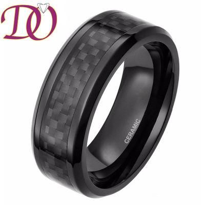 Top Quality Black Mens Ceramic Rings with Carbon Fiber Inlay