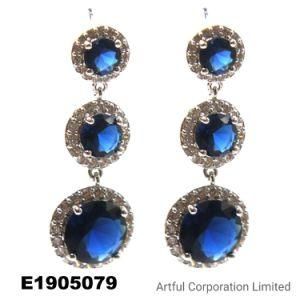925 Sterling Silver and Brass Jewelry Earring with Sapphire Stone