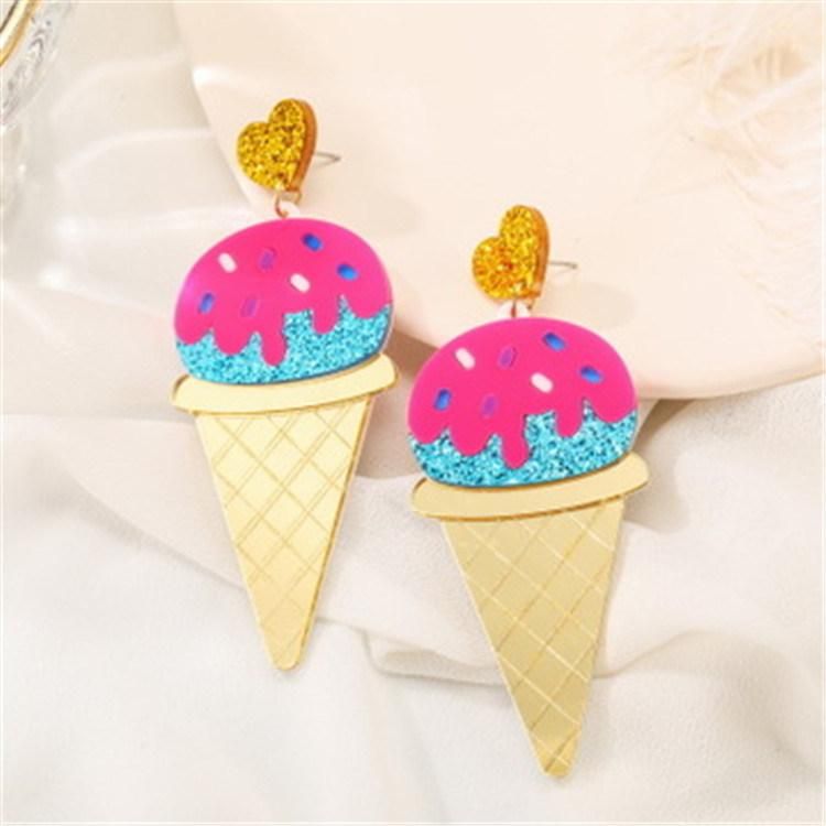 Cute Girl Ice Cream Shape Pink Heart Jocker Earring