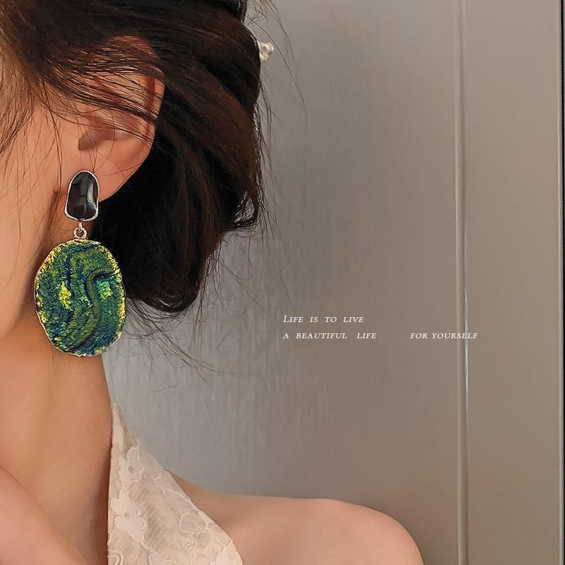 Fashion Jewelry 925 Silver Needle Oil Drop Resin Earrings