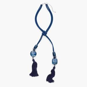 Hand-Woven Leather Necklace &amp; Pendant Tassels of Blue Long Statement Necklaces Jewelry for Women