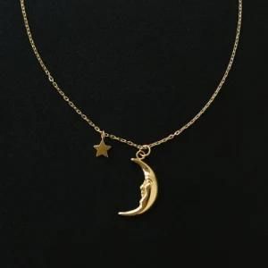 Minimalist Choker 18K Gold Plated Stainless Steel Moon and Star Chokers Necklace