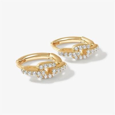 Wholesale Special Square Chain Link Design Brass with Crystal Cubic Earring in 18K Gold Plated for Fashion Jewelry Party and Gift