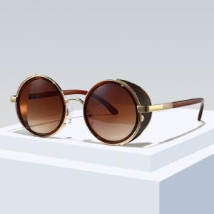 Retro Punk Round Metal Frame Leather Wrap Design UV400 Sunglass