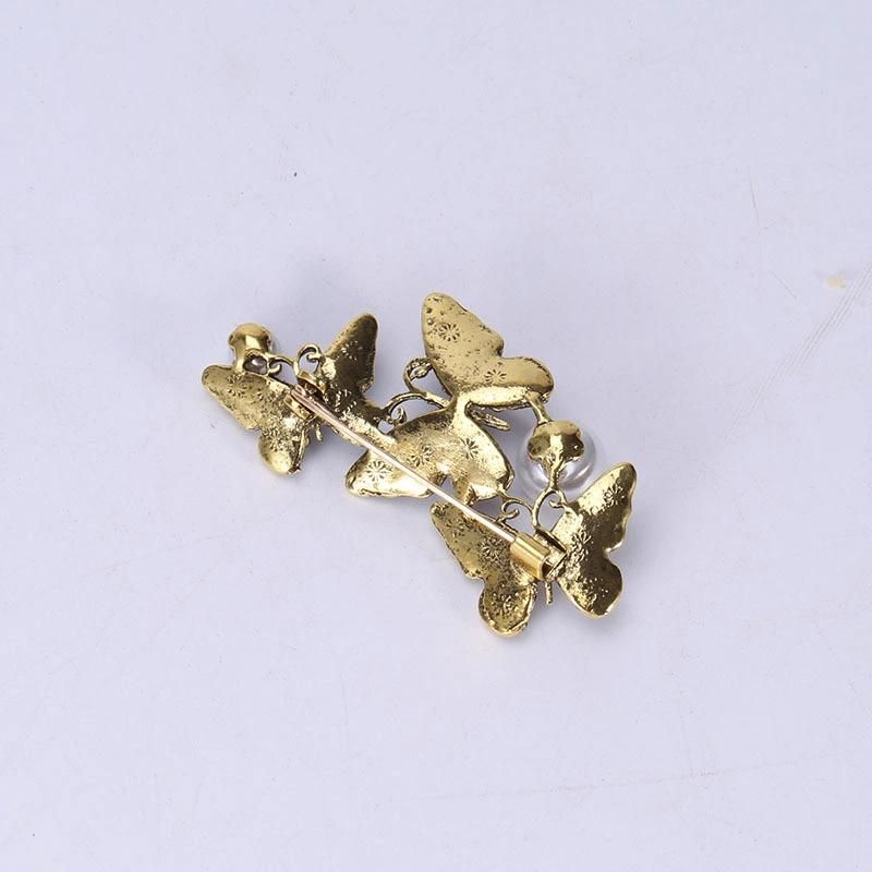 Superstarer Retro Alloy Diamond Pearl Butterfly Brooch Insect Corsage Jewelry Wholesale