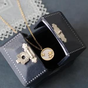 Natural White Shell Coin Charm 14K Gold Plated Stainless Steel North Star Pendant Necklace