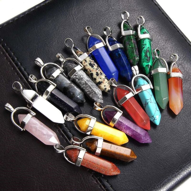2022 Natural Crystal Stone Hexagon Pendant Bullet Amethyst Pendant Fashion Necklace Accessories