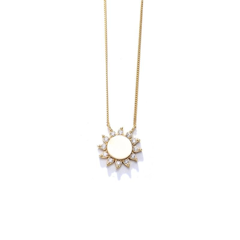 Trendy Delicate 925 Sterling Silver Sunflower Zircon Curb Link Chain Necklace for Girl