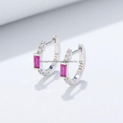 925 Sterling Silver Gold Plated Ruby CZ Huggie Earrings