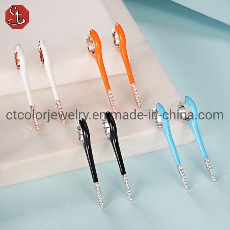 Fashion Jewelry Silver and Brass Enamel Long Earring