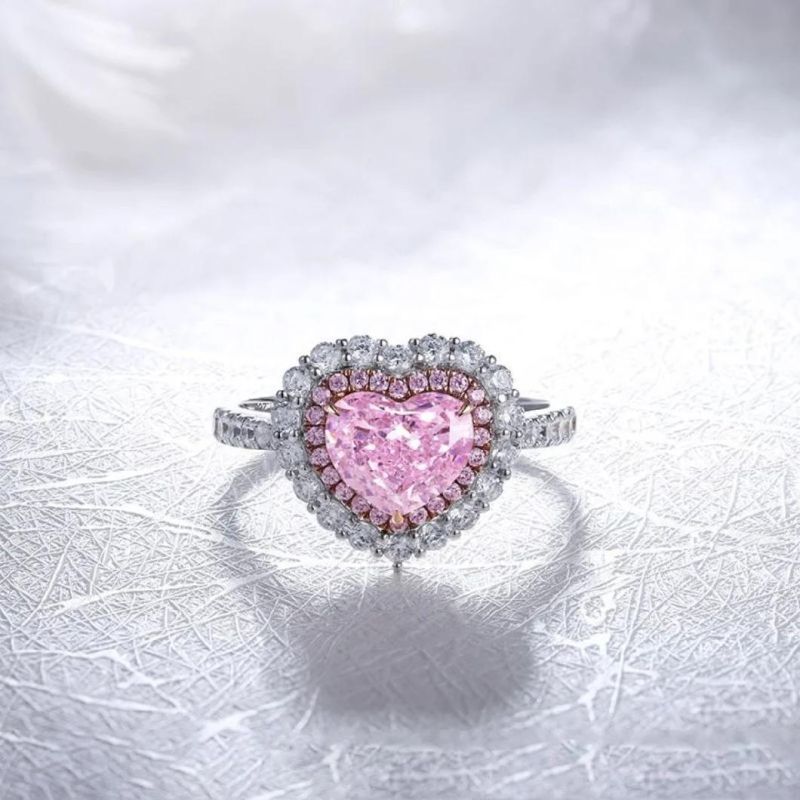 Fashion Accessories 1.0CT Heart Shape Pink Simulated Diamond 9K Gold Rings Wedding Engagement Diamond Ring
