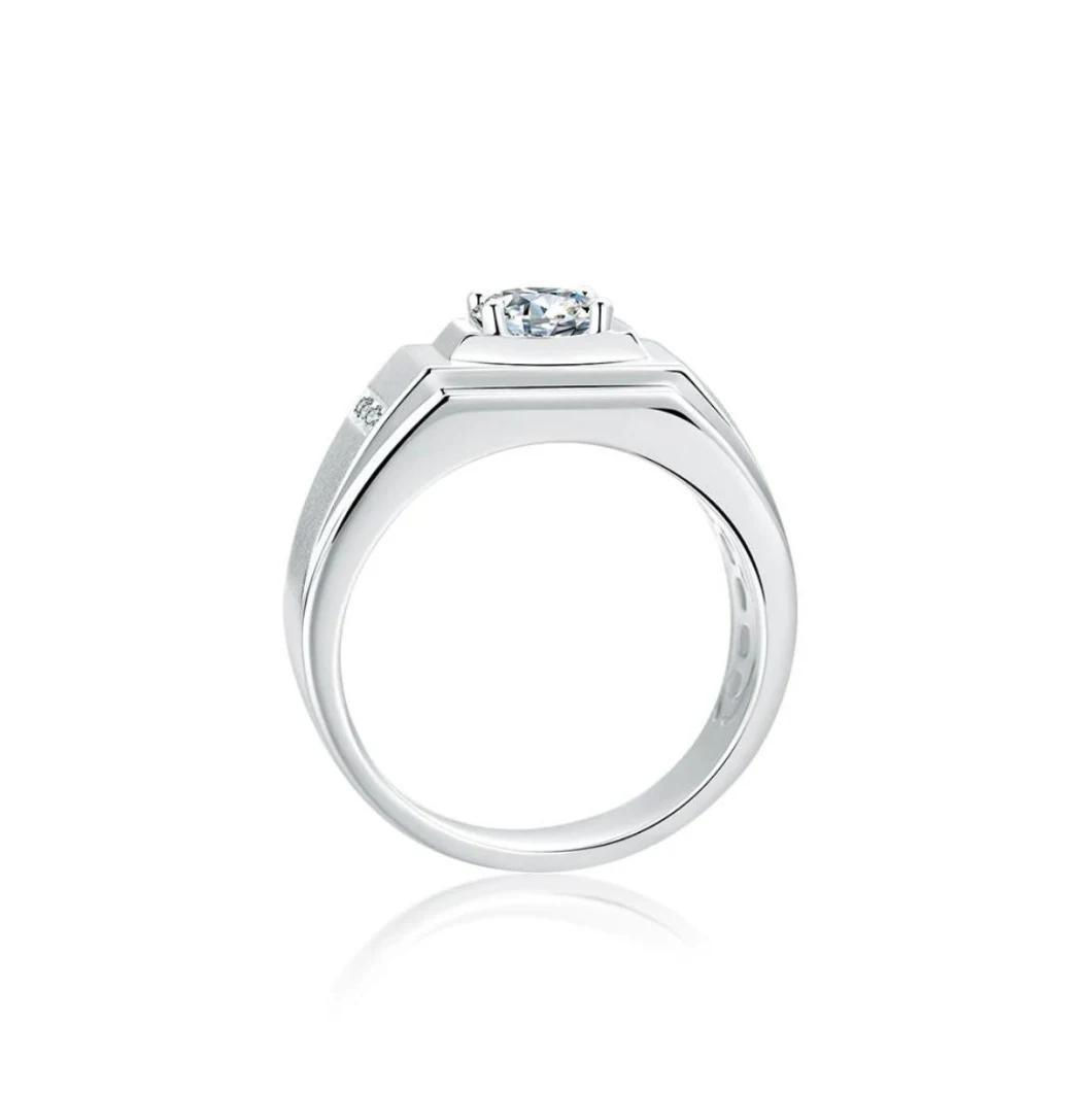 European and American 925 Sterling Silver Moissanite Men′ S Ring Collection Simple Single Diamond Men′ S Ring