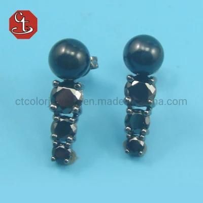 Fashion Black Pearl Earrings Shell Pearl Stud Earring 925 Sterling Silver Jewelry