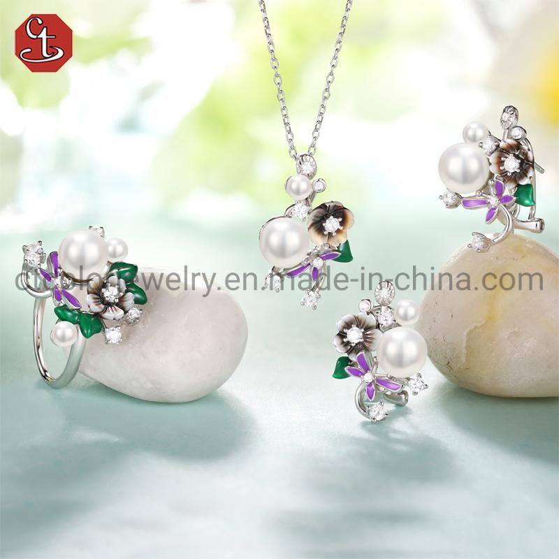 High Quality Fashion Jewelry 925 Sterling Silver Enamel Flower Pearl Mop Earring