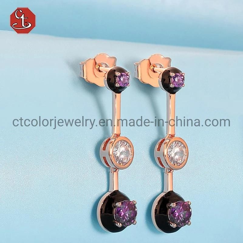 New designs fashion jewelry drop 5A zircon Enamle silver Earrings