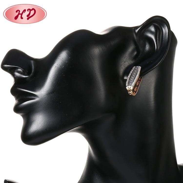 Fashion Women 18K Gold Silver Alloy Jewelry Hoop Stud Drop CZ Huggie Earrings with Crystal