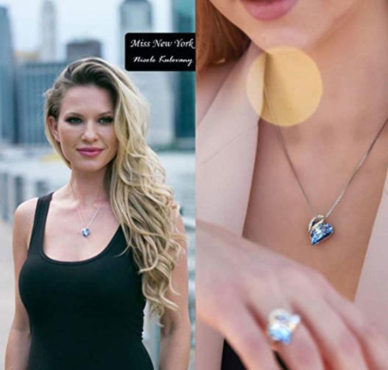 Amazon Hot Style Ocean Heart Simple Necklace with Crystal Pendant Collarbone Chain Necklace