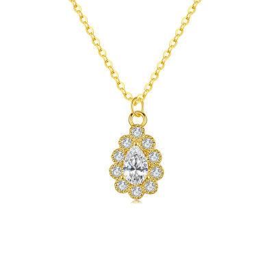 925 Sterling Silver 14K 18K Gold Plated Water Drop Crystal Pendant Necklace Women Vintage Palace Style Fashion Jewelry