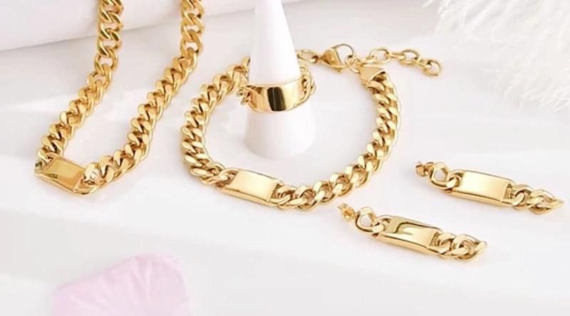 Fashion Gift Jewelry Stainless Steel Curb Chain Design Gold Plated Rings for Hip Hop Men Lady