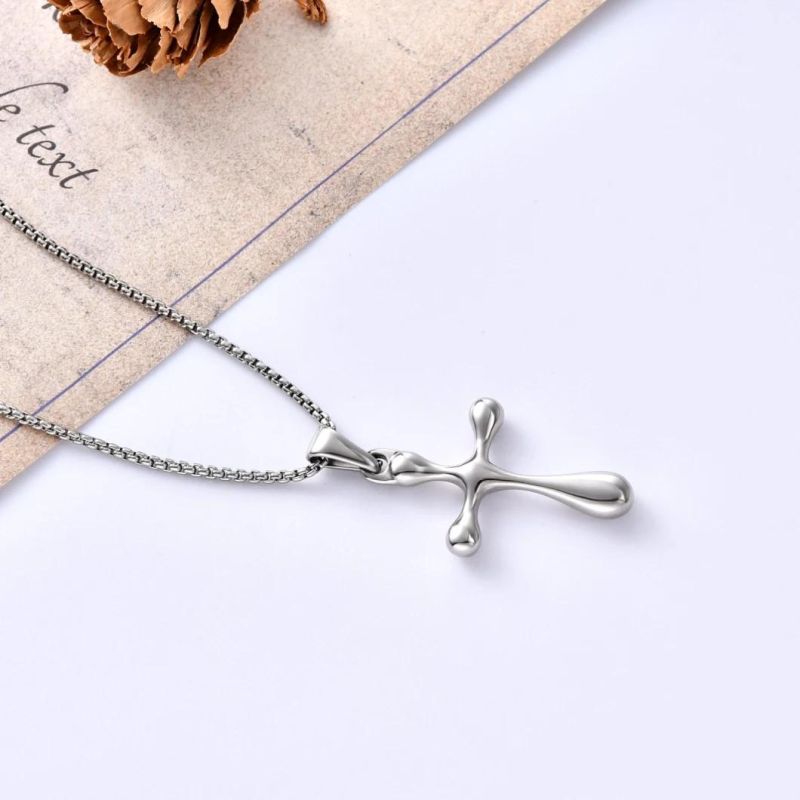 Stainless Steel Silver Color Cross Necklace for Christian Necklace Simple Gift for Daily Wearing