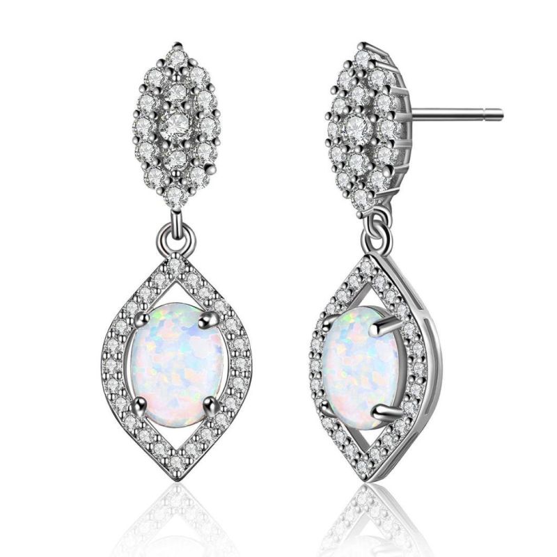 Wholesale Custom 925 Sterling Silver Drop Earring Unique Shape Opal Rose Gold Cubic Zirconia Earrings