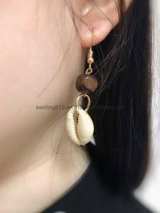 Bohemian Natural Shell and Wood Bead Drop Earrings Beach Fashion Jewelry