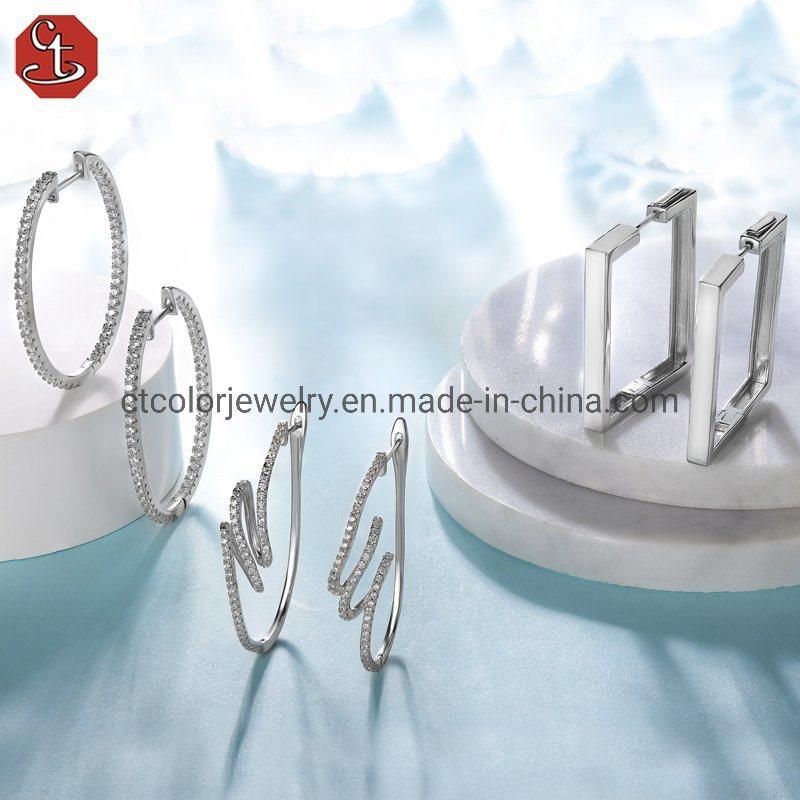 Simple style sterling silve jewelry 4A white cubic zircon earrings