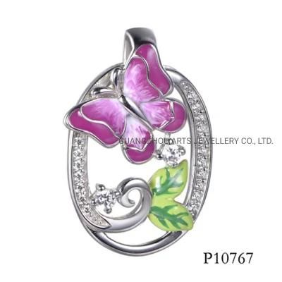 Hotsale Jewelry Enamel Butterfly on The Oval Silver Pendant