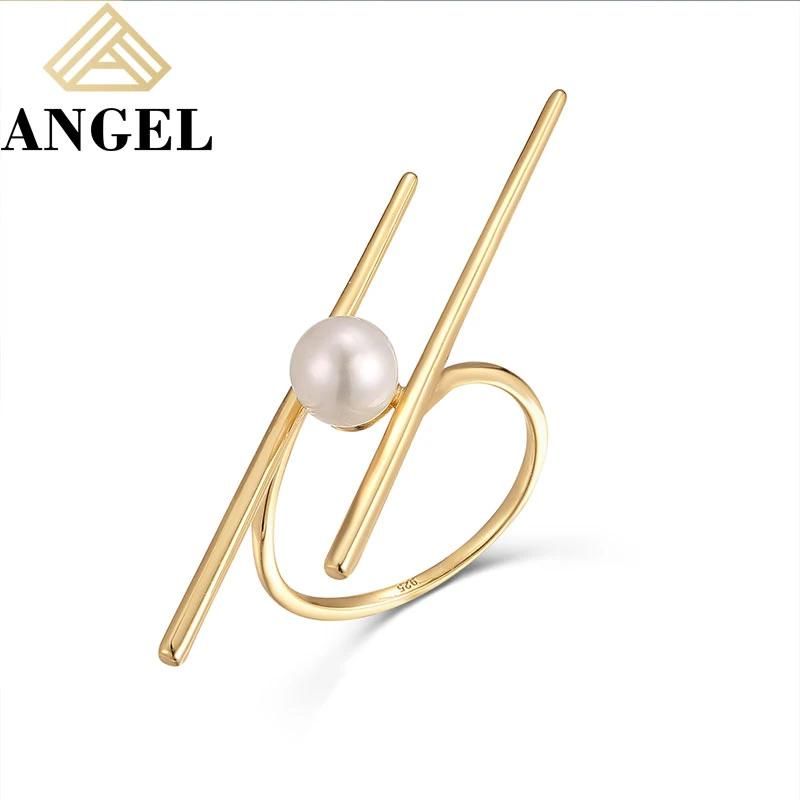 925 Silver Gold Plated Chopsticks Shape Fashion Accessories Fashion Jewelry Fine Jewellery Pearl Ball Hot Sale Ring