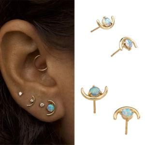 2021 Wholesale New Creative Sterling Silver Semi-Circle Round Shape Opal Jewelry Ear Stud Earrings White Blue Opal Earring