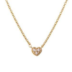 S925 Sterling Silver 14K Gold Plated Diamond CZ Zircon Heart Pendant Necklace