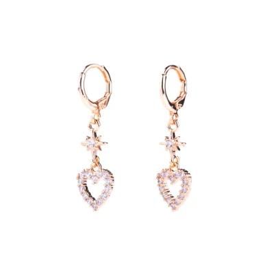 Alloy Diamond Heart Shape Party Style Champaign Gold Drop Earring