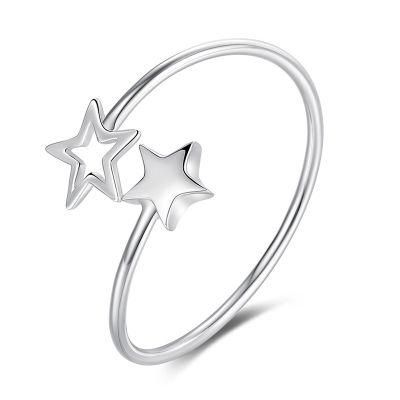 925 Sterling Real Silver Fashion Women 2 Star Rings Size 5 6 7 Wonderful Gift for Girls Teens Lady&prime;s