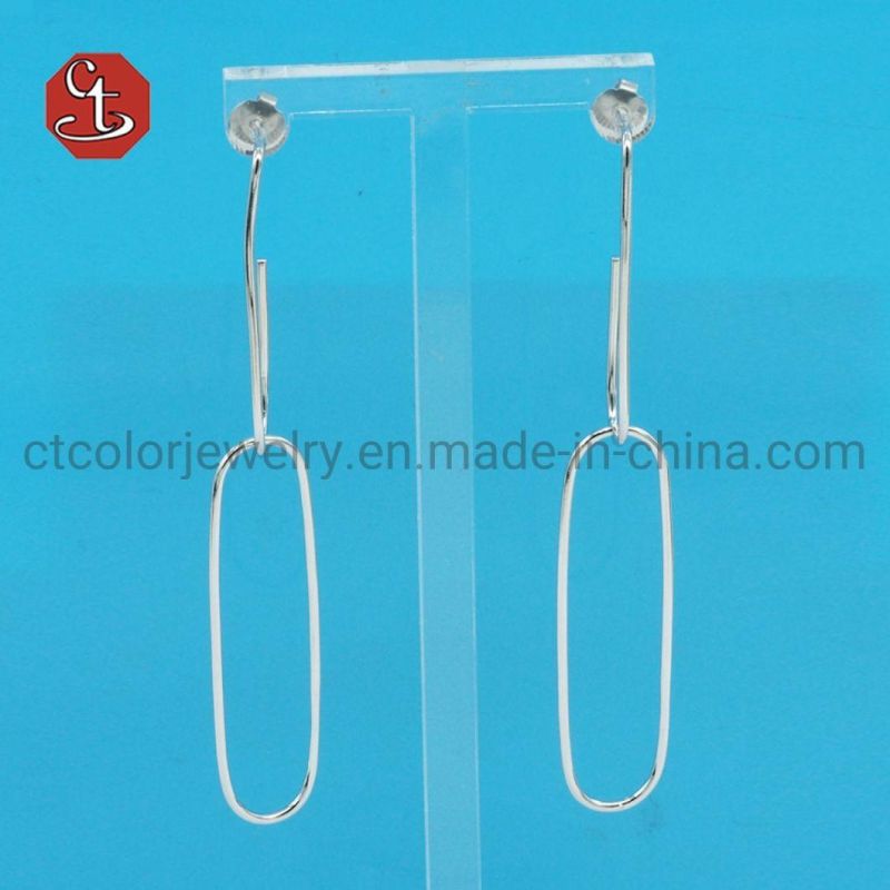 Russia Popular Plain Long Line Bar Round Circle Special Earring 14K Gold plated Brass & Silver Jewelry