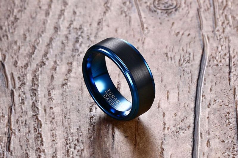 Tungsten Steel Ring Men′ S Black Blue Steel Color Simple Ring Personalized Fashion Accessories Tstr015
