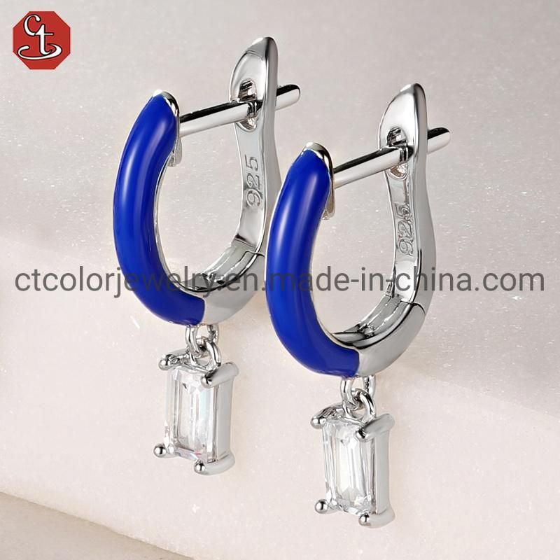 Fashion Jewelry 925 Silver Color Enamel Natural Gemstones Earrings