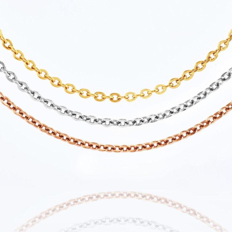Shiny Popular Metal Stainless Steel Fashionable Necklace Bracelet Layering Anklet Design Flat Cable Chain Jewelry Collection Gold Plated