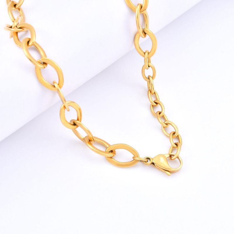 Jewelry Factory Wide Link Fashion Jewellery 14K 18K Gold Plated Stainless Steel Necklace for Men Women