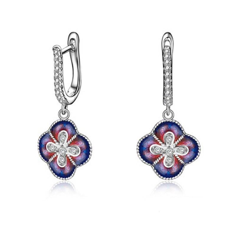 925 Silver and Brass CZ Fashion Enamel Couple Earrings