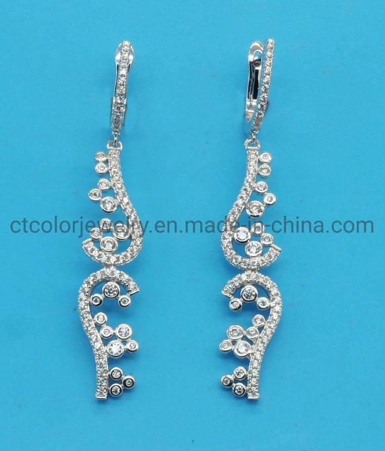 Fashion Jewelry Sterling 925 Silver Jewelry Women Girl Gift Fashion Long Luxury White Black Color Enamel CZ Cubic Zirconia Earring