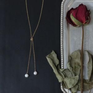Stainless Steel Plated 18K Gold Adjustable Chain Shell Pearl Necklace