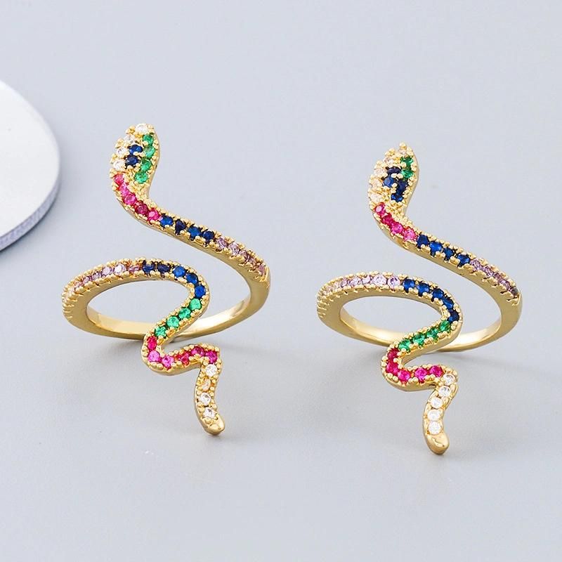 New Hot Style Brass Gold-Plated Micro-Set Zircon Gold Colorful Snake Ring